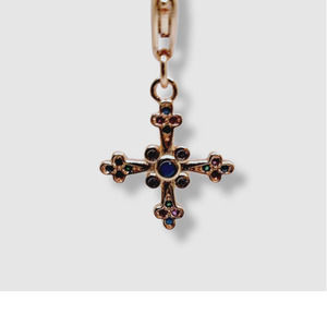 18KRG Plated Round Chalcedony Amethyst Ruby Emerald Celtic Cross Charm